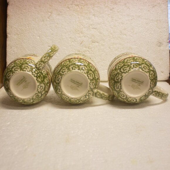 Temptations By Tara Coffee Cup Pot Belly Mug Old World Green Set of 3 - Picture 6 of 6